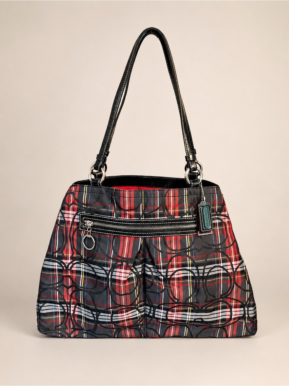 Vintage Coach Poppy Tartan Plaid Signature C Large Tote Bag